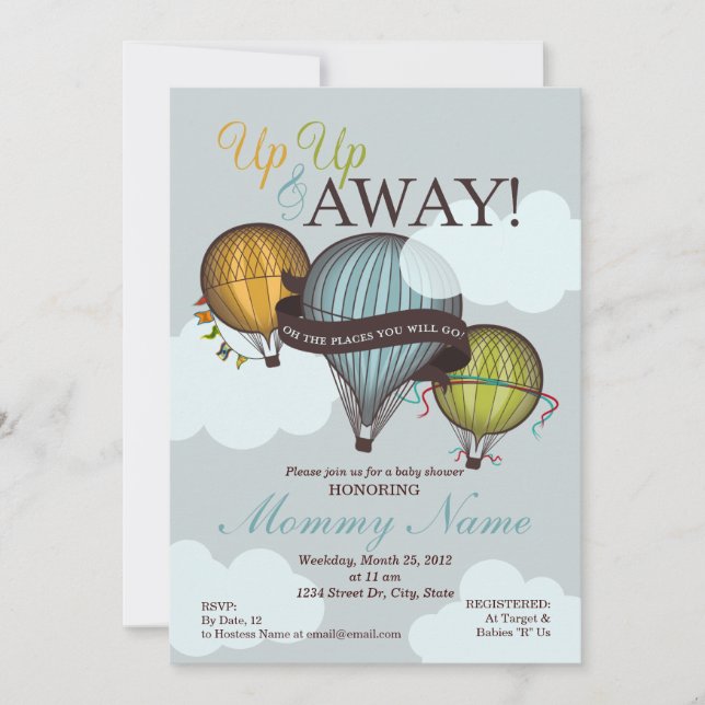 Up Up & Away Hot Air Balloon Shower Invitation (Front)