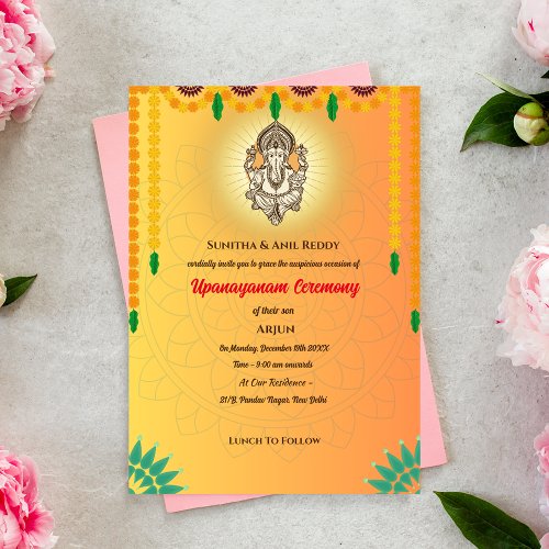 Upanayanam aka Hindu Holy Thread Janeu Ceremony Invitation