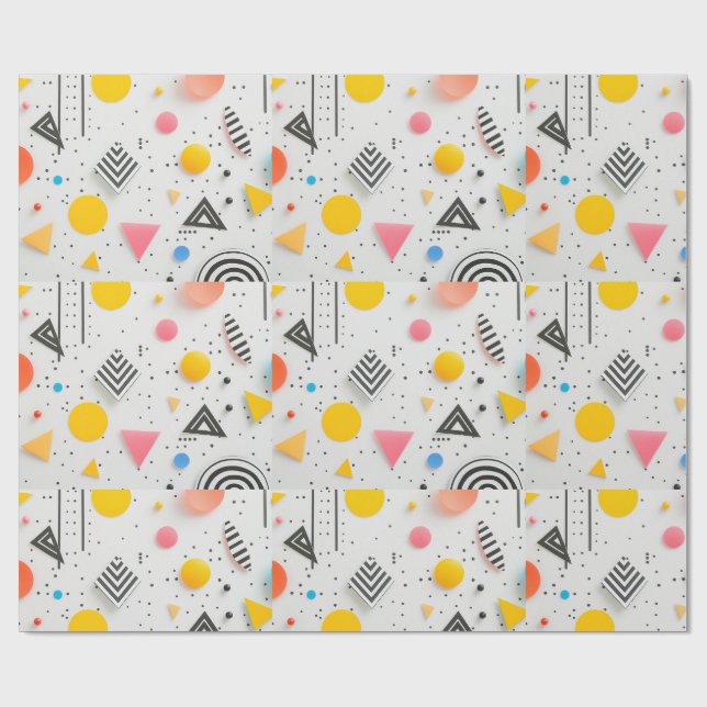 Upbeat background of shapes and stripes wrapping paper (Flat)
