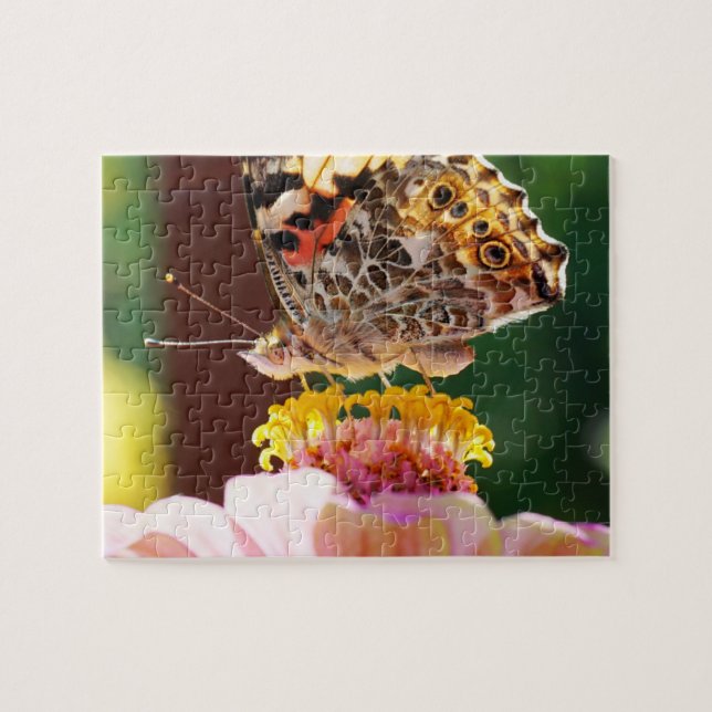 Upclose Butterfly on a Pink Zinnia Flower Jigsaw Puzzle (Horizontal)