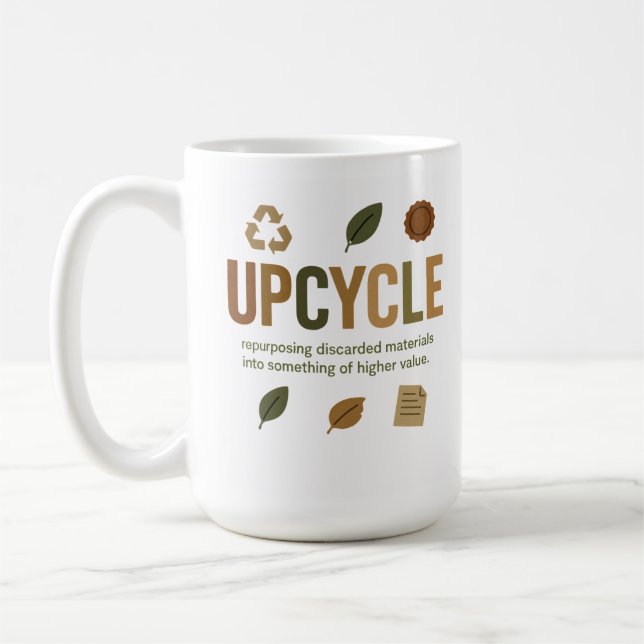 Upcycle Repurposing Discarded Materials Into Somet Coffee Mug (Left)