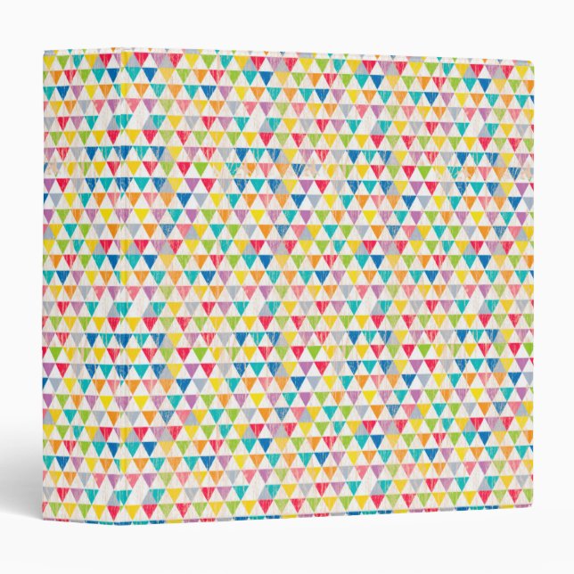 Upcycle Style Rustic Rainbow Triangles Pattern 3 Ring Binder (Front/Spine)