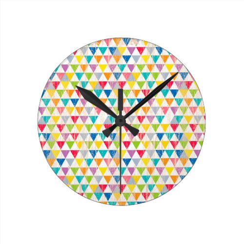 Upcycle Style Rustic Rainbow Triangles Pattern Round Clock
