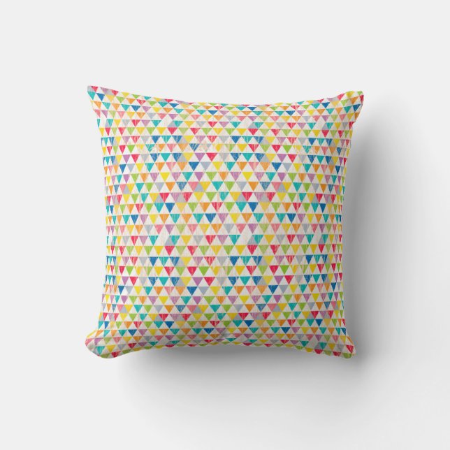 Upcycle Style Rustic Rainbow Triangles Pattern Throw Pillow (Front)