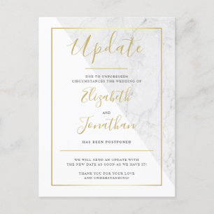 Update Announcement Chic Gold White Marble Wedding