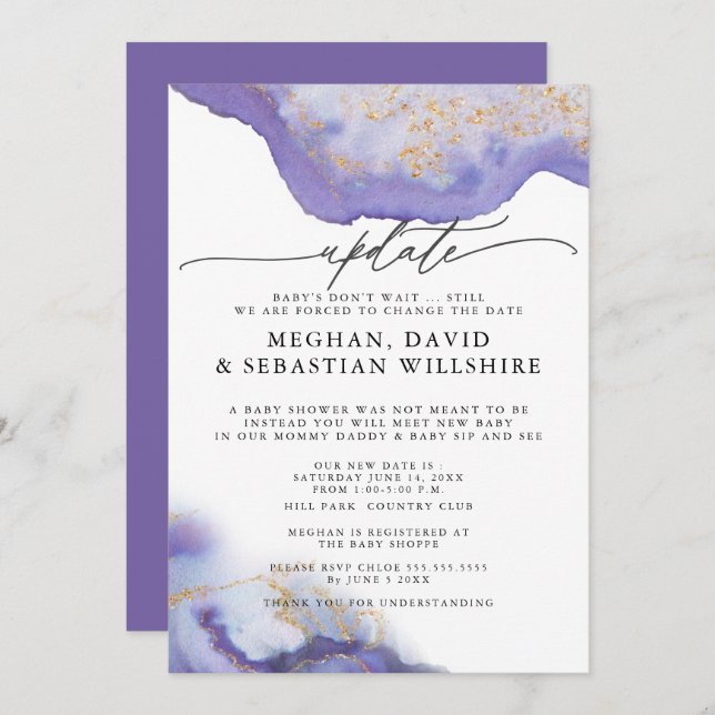 Update Baby Shower Amethyst Watercolor Geode Invitation (Front/Back)