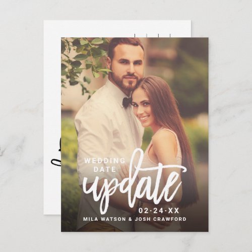 Update Brushed Script Wedding Photo Save the Date Announcement Postcard