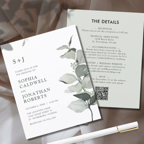 Update Budget All in One Eucalyptus Wedding Invite
