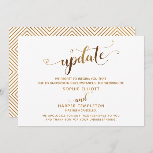 Update Canceled Wedding Gold Hearts Script Card