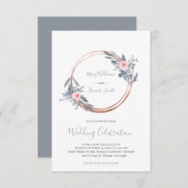 • update | dusty blue and rose pink circle frame invitation (Front/Back)