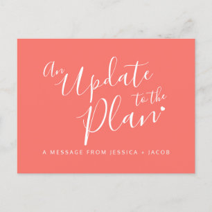 Update to plan coral orange wedding cancellation announcement postcard