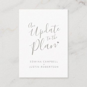 Update To Plan Gray White Heart Wedding Cancelled Enclosure Card by mylittleedenweddings at Zazzle