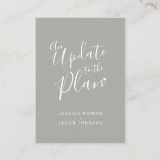 Update to plan gray white heart wedding cancelled enclosure card