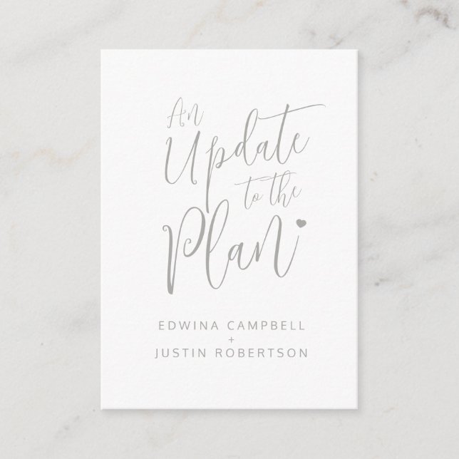 Update to plan gray white heart wedding cancelled enclosure card (Front)