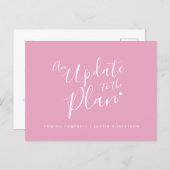 Update to plan pink white heart wedding cancelled announcement postcard (Front/Back)