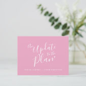 Update to plan pink white heart wedding cancelled announcement postcard (Standing Front)