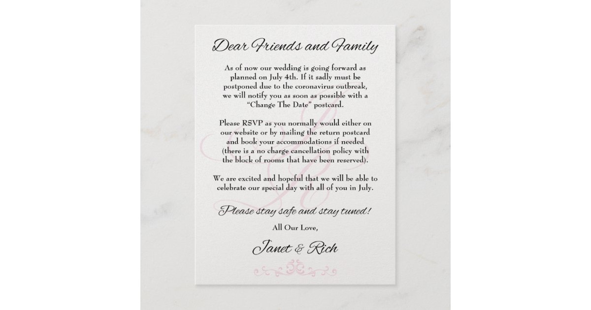 Update wedding announcement card covid19 save the