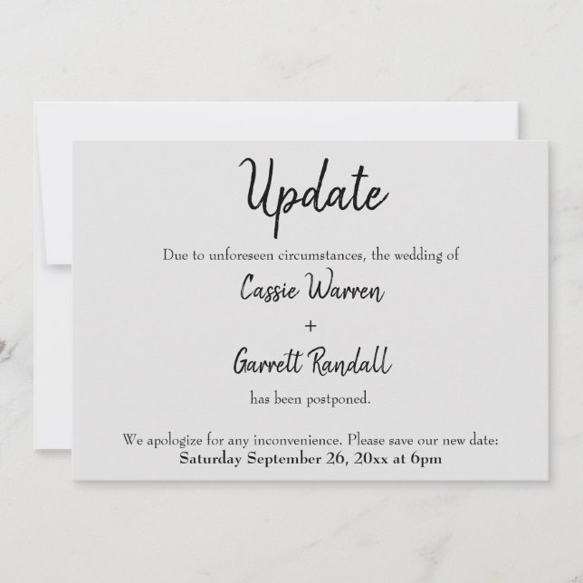 "Update" Wedding Date Black on Gray Card (Front)