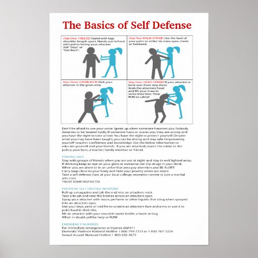 Updated Basics of Self Defense Poster | Zazzle