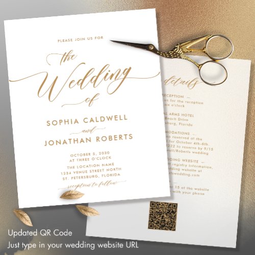 Updated Budget Gold Calligraphy Wedding Invite