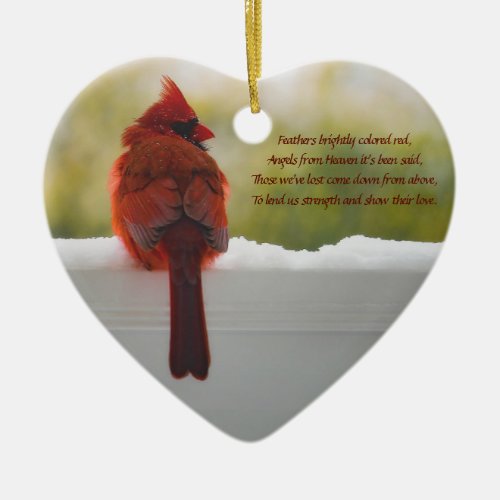Updated Cardinal with Visitor From Heaven poem Ceramic Ornament