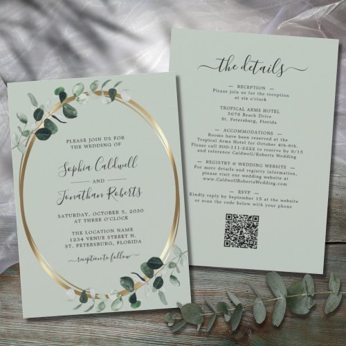 Updated Eucalyptus Gold Sage All in One Wedding Invitation