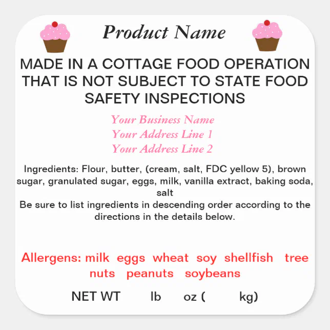 Updated Cottage Food Law Product Labels Zazzle