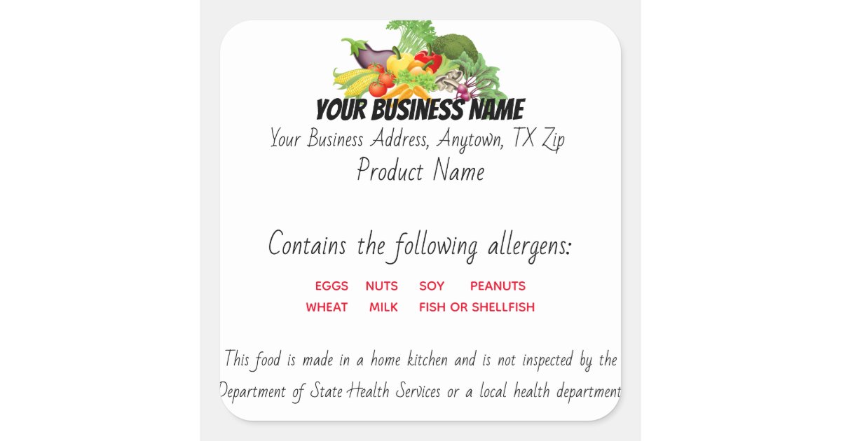 Texas Cottage Food Label Template
