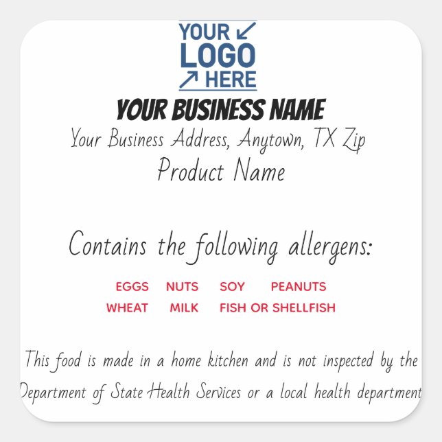 Updated Texas Cottage Law Food label sticker (Front)