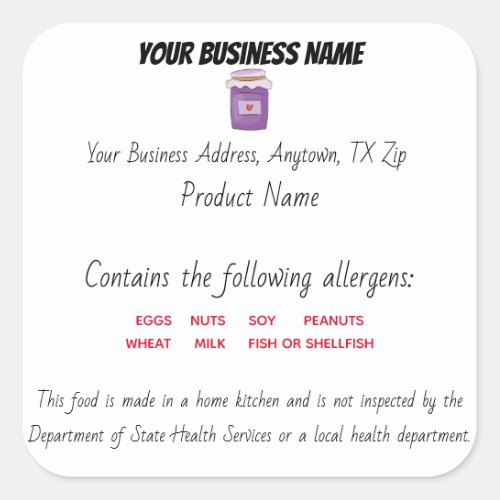 Updated Texas Cottage Law Food label sticker