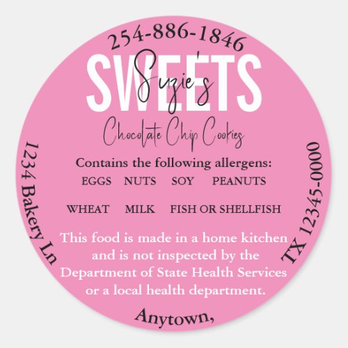 Updated Texas State Cottage Law Ingredients Label 