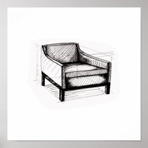 Upholstered Arm Chair Sketch Poster