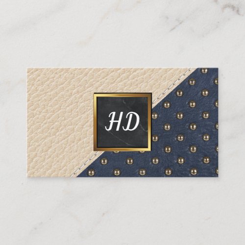 Upholstered  Leather Stitched  Gold Marble Business Card