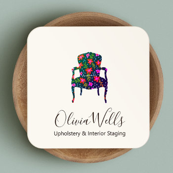 Upholsterer Floral Interior Design French Chair Square Business Card by sm_business_cards at Zazzle