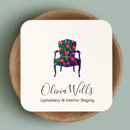 Upholsterer Floral Interior Design French Chair Square Business Card