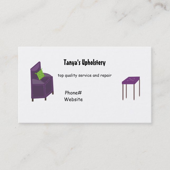Upholstery and Design Business Card (Front)