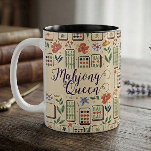 Uplifting Cream Floral Watercolor Mahjong Queen Two-Tone Coffee Mug