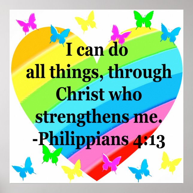 UPLIFTING HEART AND BUTTERFLIES PHILIPPIANS 4:13 POSTER (Front)