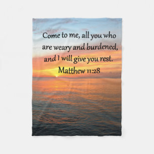 UPLIFTING MATTHEW 11:28 SCRIPTURE VERSE SUNRISE FLEECE BLANKET