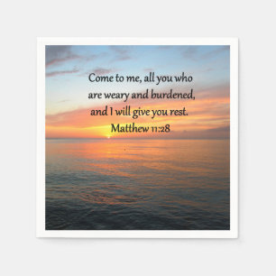 UPLIFTING MATTHEW 11:28 SCRIPTURE VERSE SUNRISE PAPER NAPKINS