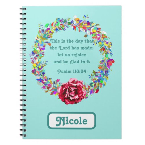 Uplifting Psalm 11824 Flower Wreath Colorful Name Notebook