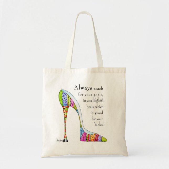 Uplifting shoe humor bag - with high heel art (Front)