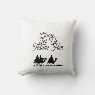 Upllifting Christian Let Us Adore Him Christmas Throw Pillow