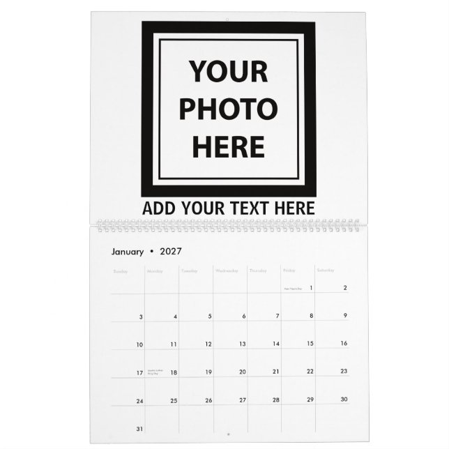 Upload 14 Photos & Add Text – Customize Picture Calendar (Jan 2027)