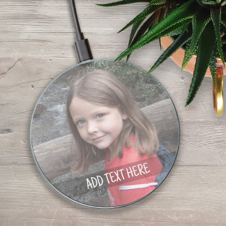 Upload 1 Photo Collage - white Custom Simple Text Wireless Charger