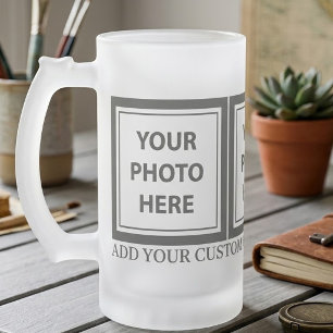 Upload 3 Photos & Add Text – Customize Picture Frosted Glass Beer Mug