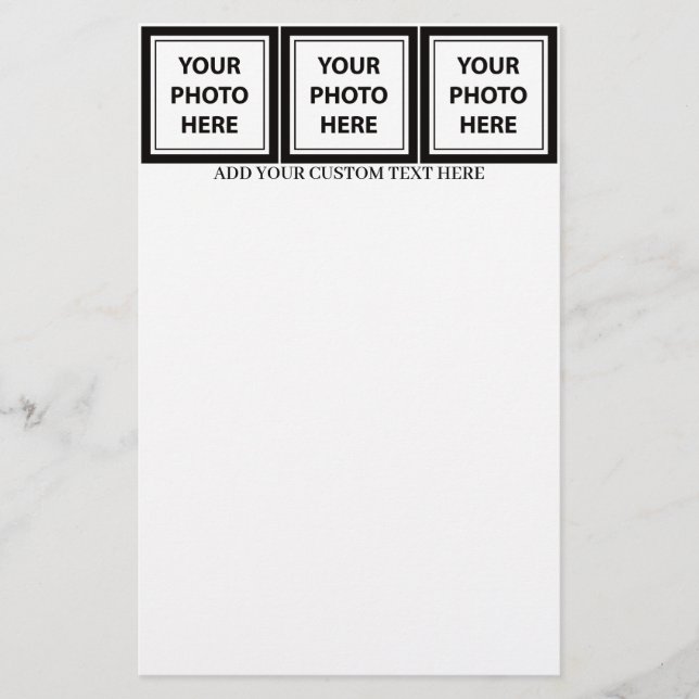 Upload 3 Photos & Add Text – Customize Picture Stationery (Front)