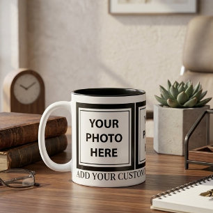 Upload 3 Photos & Add Text – Customize Picture Two-Tone Coffee Mug