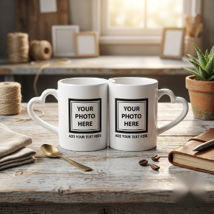 Upload 4 Photos & Add Text – Customize Picture Coffee Mug Set