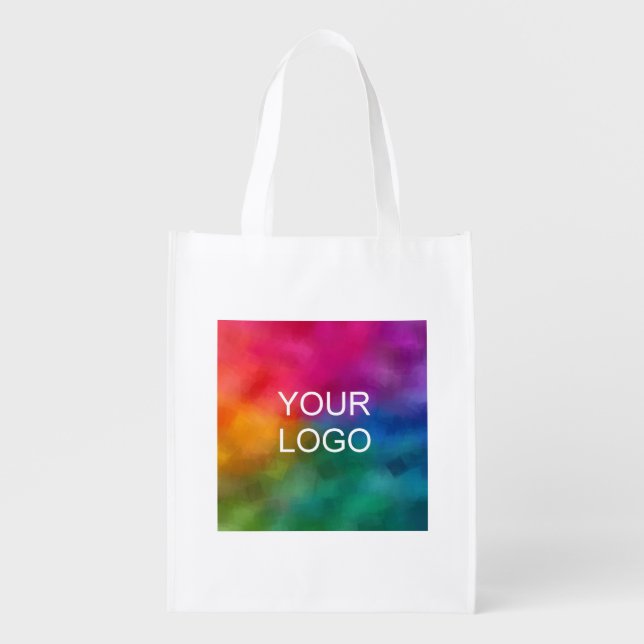 Upload Add Business Company Name Logo Template Grocery Bag (Front)